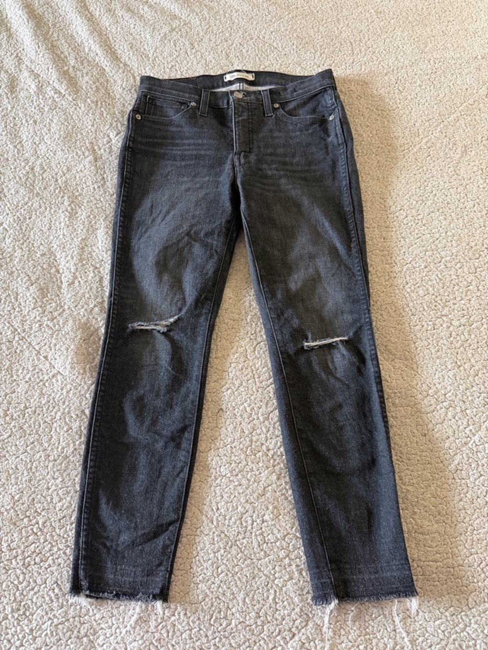 Madewell Washed Black 10” High Rise Skinny Jeans with Knee Slits 26p